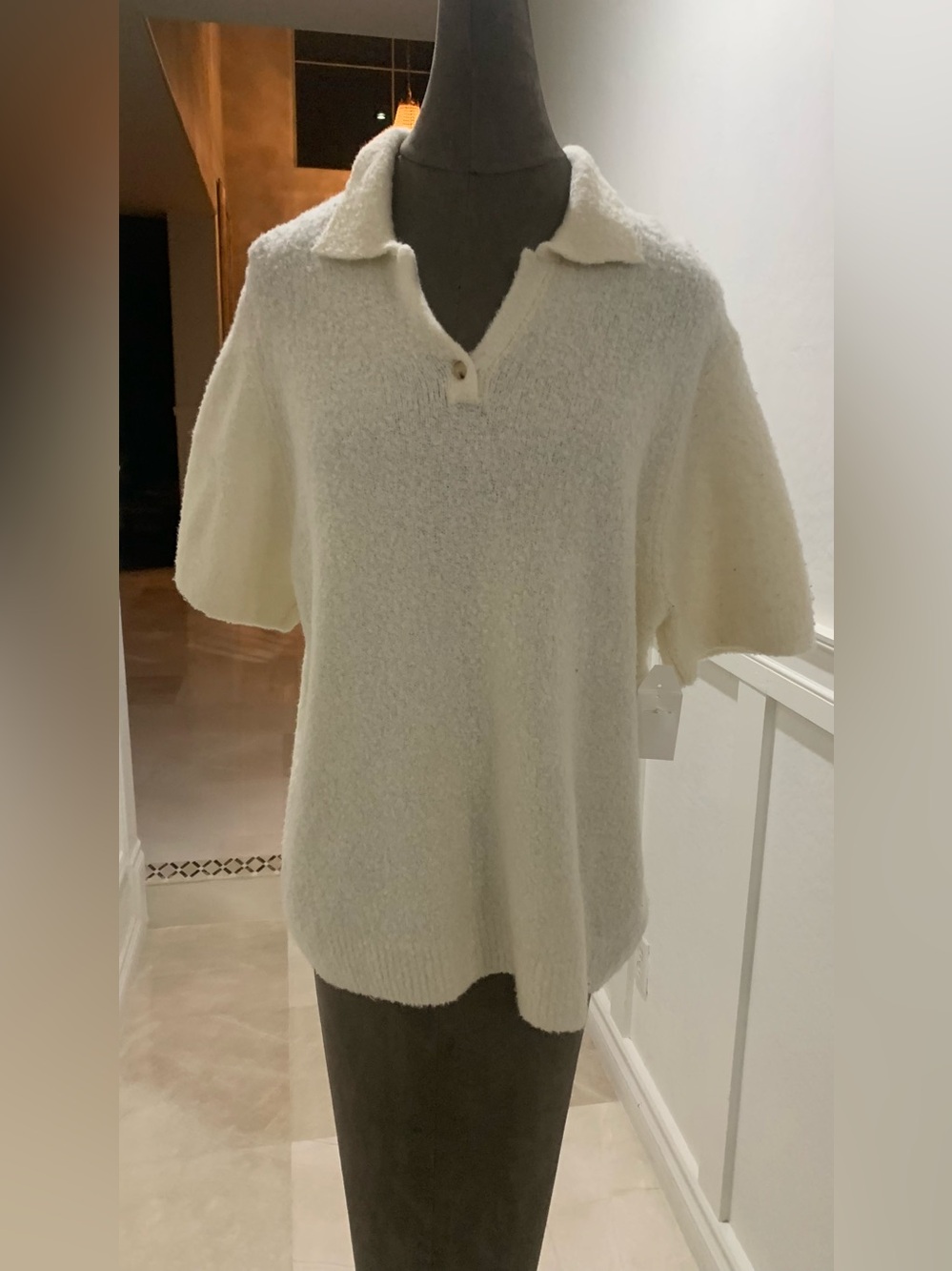 Vince Cashmere-Silk Short-Sleeve Polo Sweater Size XL